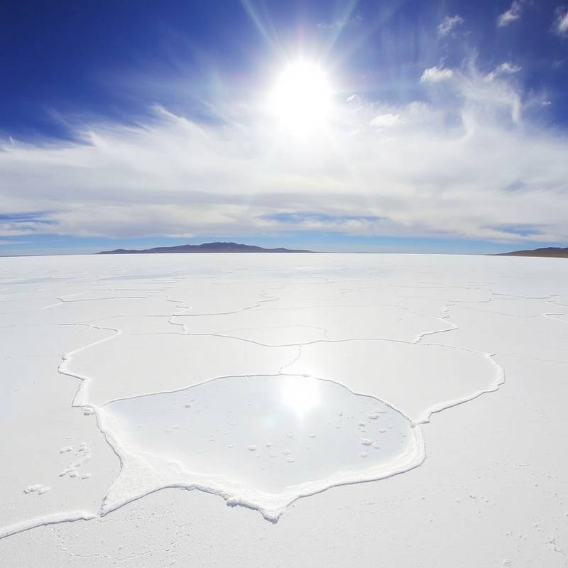 El Salar de Uyuni en Bolivia, un vasto desierto de sal que crea ilusiones ópticas asombrosas.