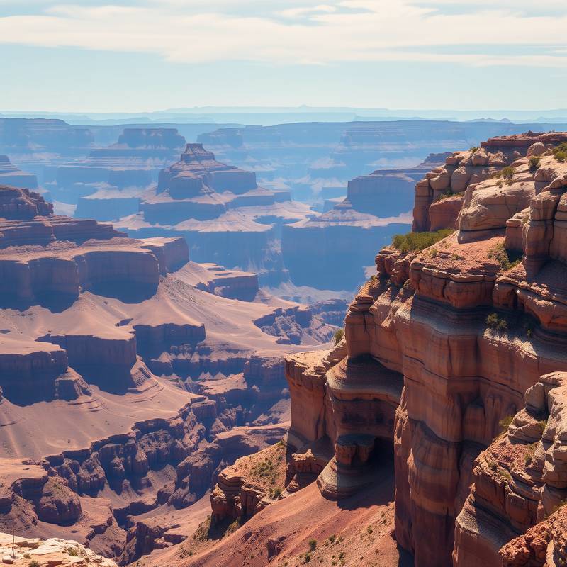 Fotografía del Gran Cañón en Arizona, Estados Unidos, mostrando sus capas de roca y la inmensidad del paisaje.
