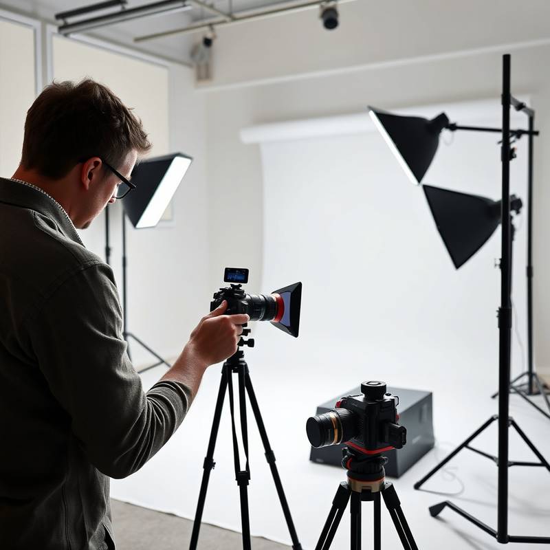 Fotógrafo tomando fotos de productos en un estudio.